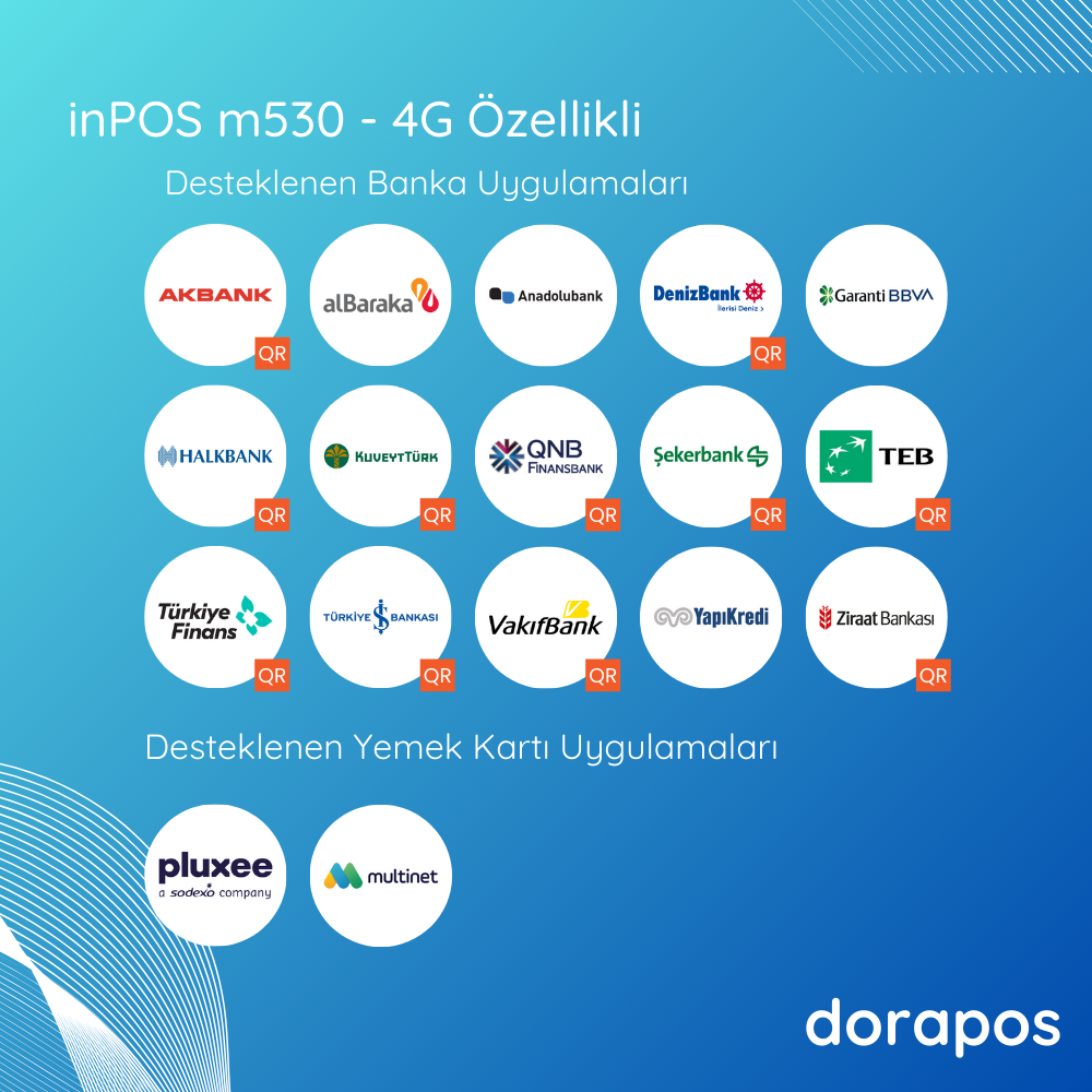 Inpos m530 desteklenen banka ve yemek kartı uygulamaları listesi