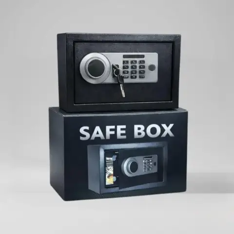 SAFEBOX Çelik Para Kasası Parmak İzli, Şifreli ve Anahtarlı (25x35x25 cm)